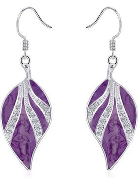 Women's Purple Teardrop Dangling Bohemian Tropical Leaf Dangle Earrings